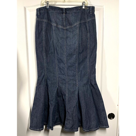 Venezia Mermaid Dark Denim Flare Rocker Maxi Skirt Womens Size 14 Blue Jean - Picture 2 of 8